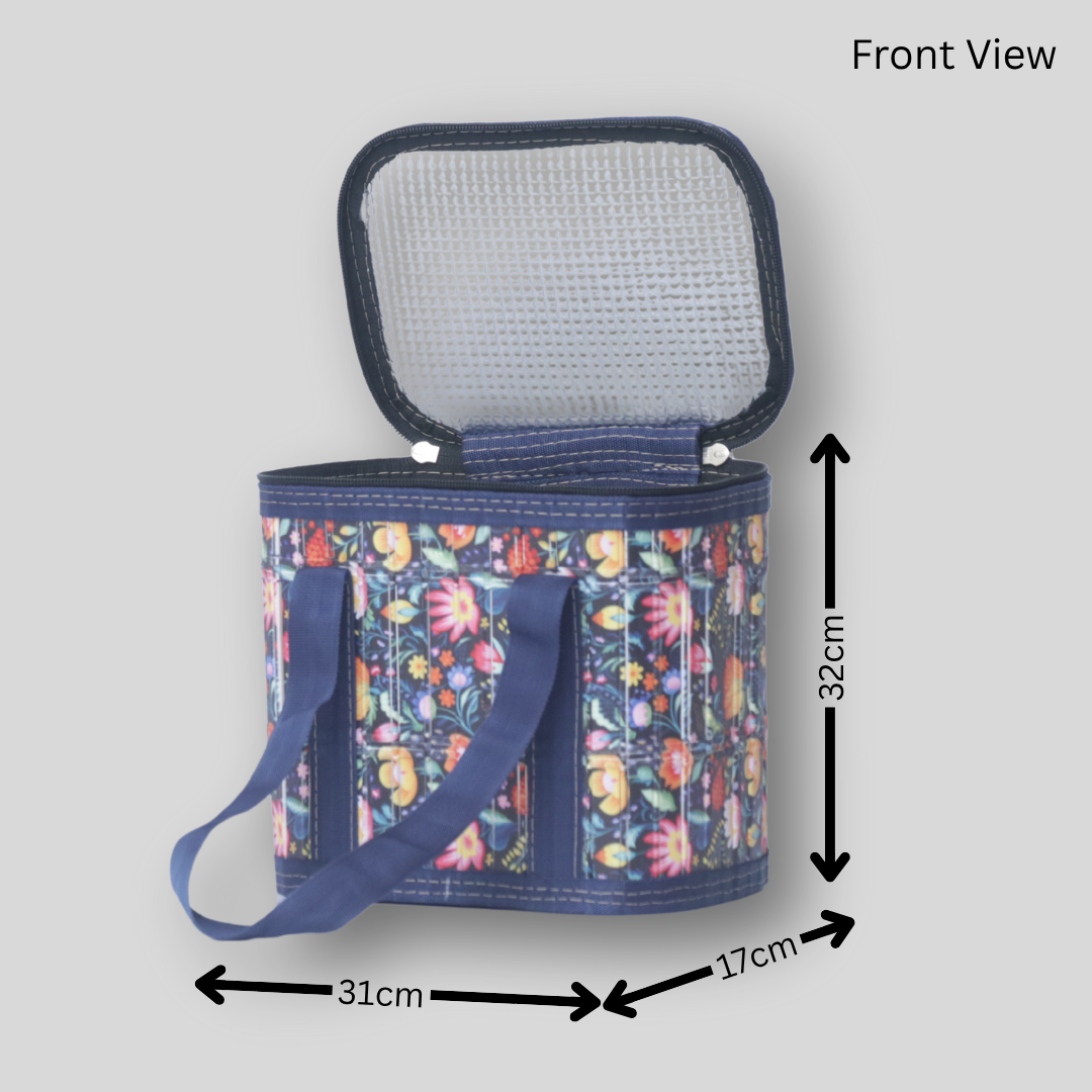 Blue Flower Design Printed Lunch Bag