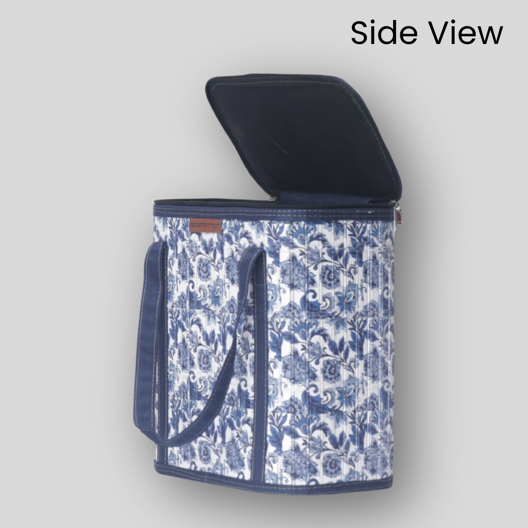 Blue flower design printed lunch bag large