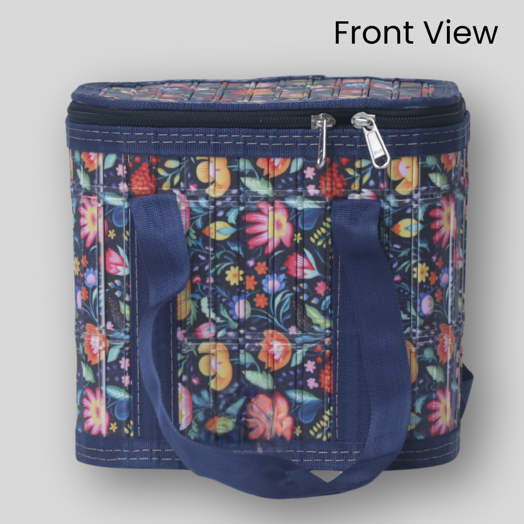 Blue Flower Design Printed Lunch Bag
