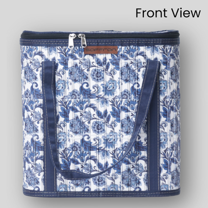 Blue flower design  printed lunch bag large