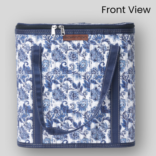 Blue flower design  printed lunch bag large
