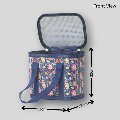 Blue Flower Design Printed Lunch Bag