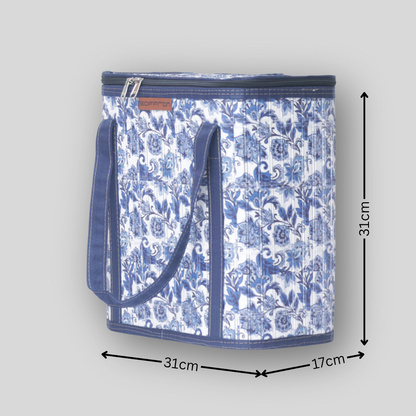 Blue flower design  printed lunch bag large