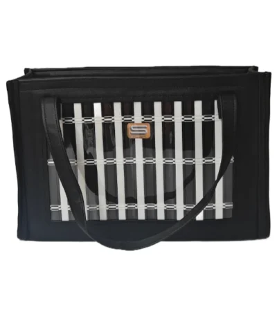 Black Tote Bag with black grille line design